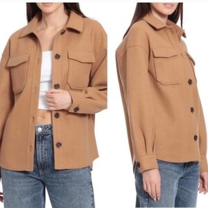 Avec Les Filles Boyfriend Shacket Shirt Jacket S Small Camel Tan
